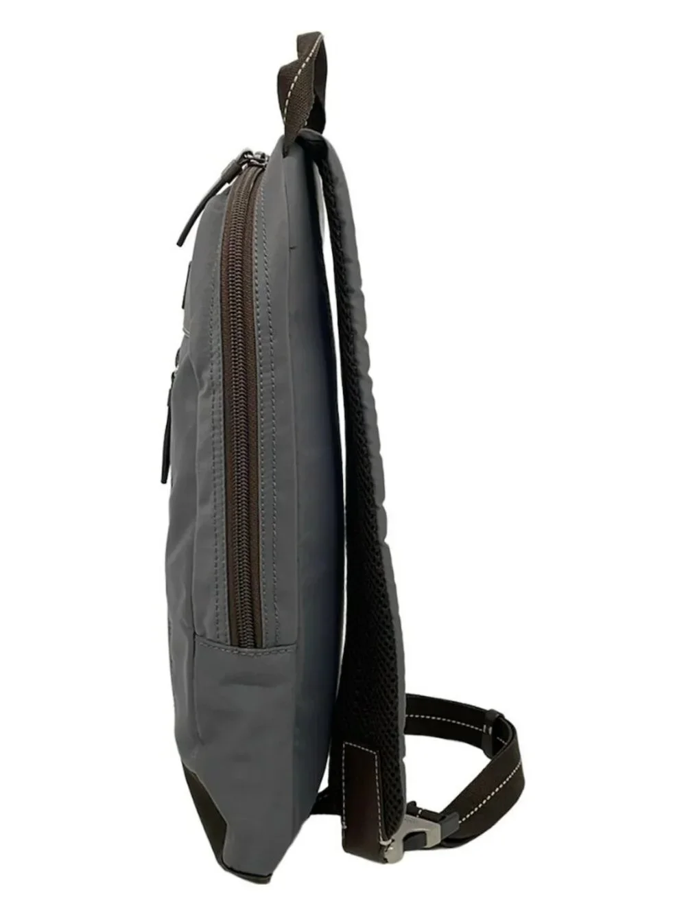 COACH Varick Nylon Sling Pack F70692 Gray Dark Brown Nylon Leather Backpack